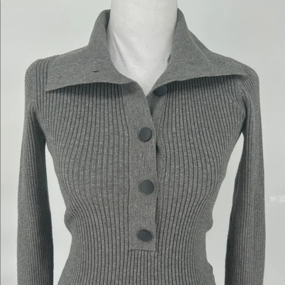 Reiss Grey Ribbed Knit Polo Top Button Front Long Sleeve Size S - Picture 5 of 11